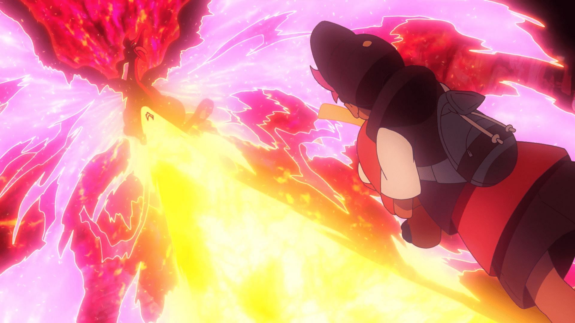 Galarian Moltres burns with rage in Pokemon Horizons as Roy and Fuecoco watch (Image via The Pokemon Company)